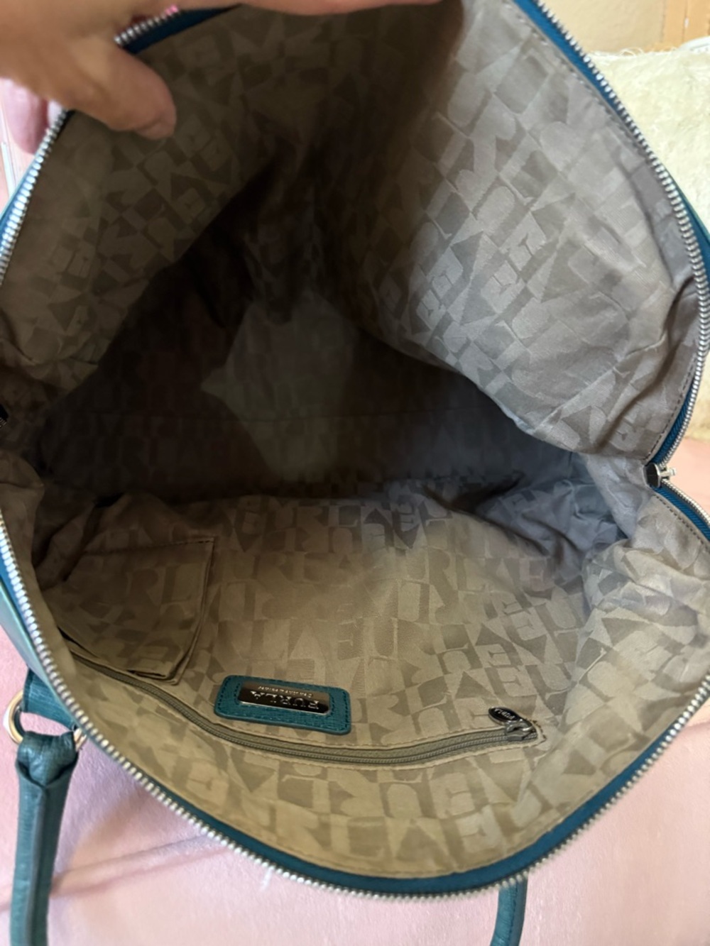 Authentic FURLA Teal Green Leather Satchel Shoulder Bag w Silver Hardware - Picture 14 of 16